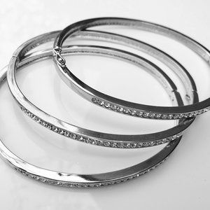 Stackable Cubic Zirconia CZ Half Pave Slim Hinged Tennis Bangled Bracelets Trend